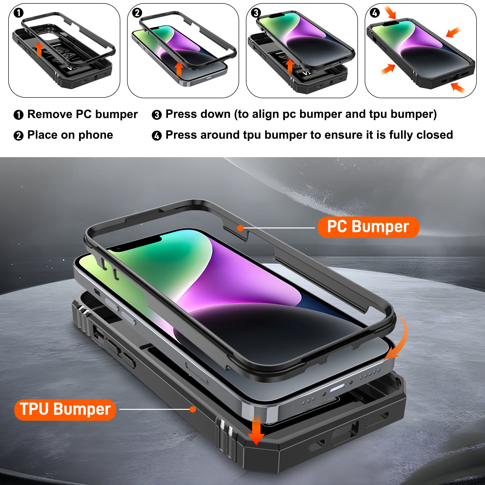 Pilaru 3 in 1 for iPhone 13/14 Case |With Front Frame| [2 Separate Screen Protectors] & Kickstand Ring & Camera Cover Military Grade Drop Shockproof Protection for iPhone 13/14 Phone