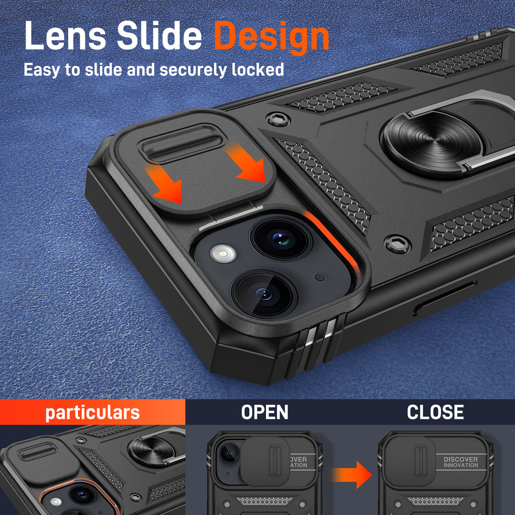 Pilaru 3 in 1 for iPhone 13/14 Case |With Front Frame| [2 Separate Screen Protectors] & Kickstand Ring & Camera Cover Military Grade Drop Shockproof Protection for iPhone 13/14 Phone